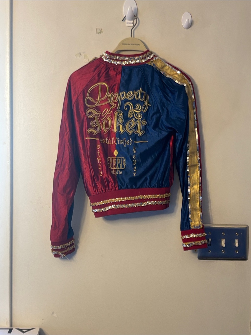 Embroidered Red & Navy Bomber Jacket with Gold Trim